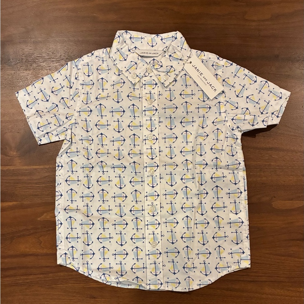 NWT- Janie and Jack Nautical Anchor Summer Shirt - Picture 2 of 4